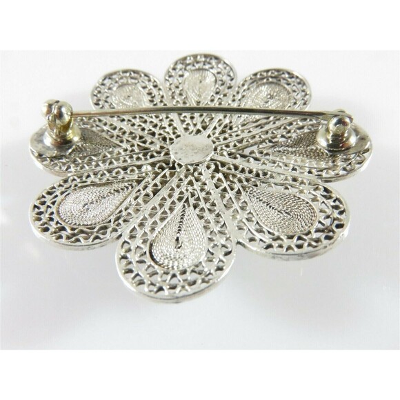 Unusual Lovely 800 Silver Filigree Flower Brooch with Butterfly in the Center - Picture 9 of 11
